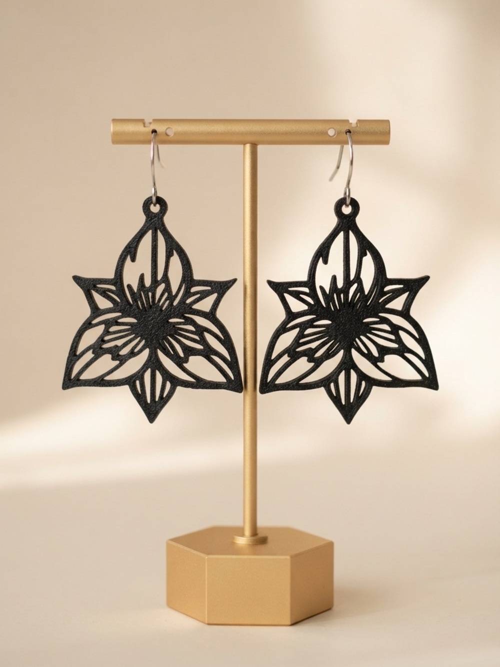 Black Floral Cutout Drop Earrings - Unbranded